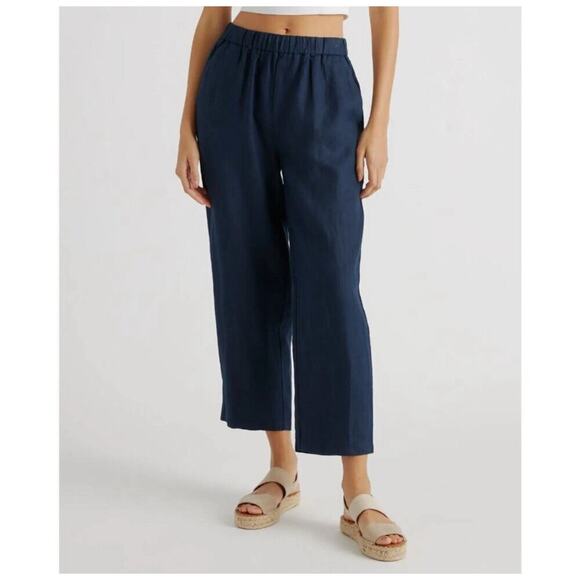 NWT Quince Women’s European Linen Pants Size Medium Deep Navy - Picture 1 of 10